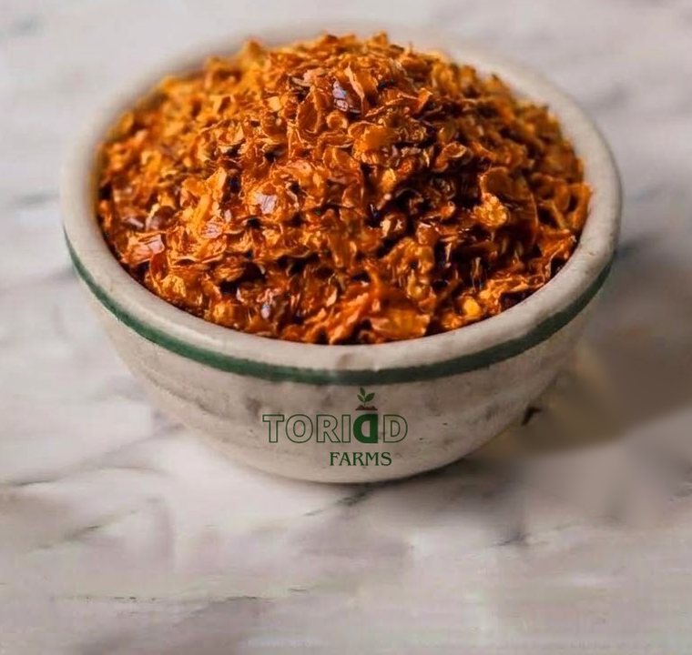 Bowl of dried habanero pepper flakes